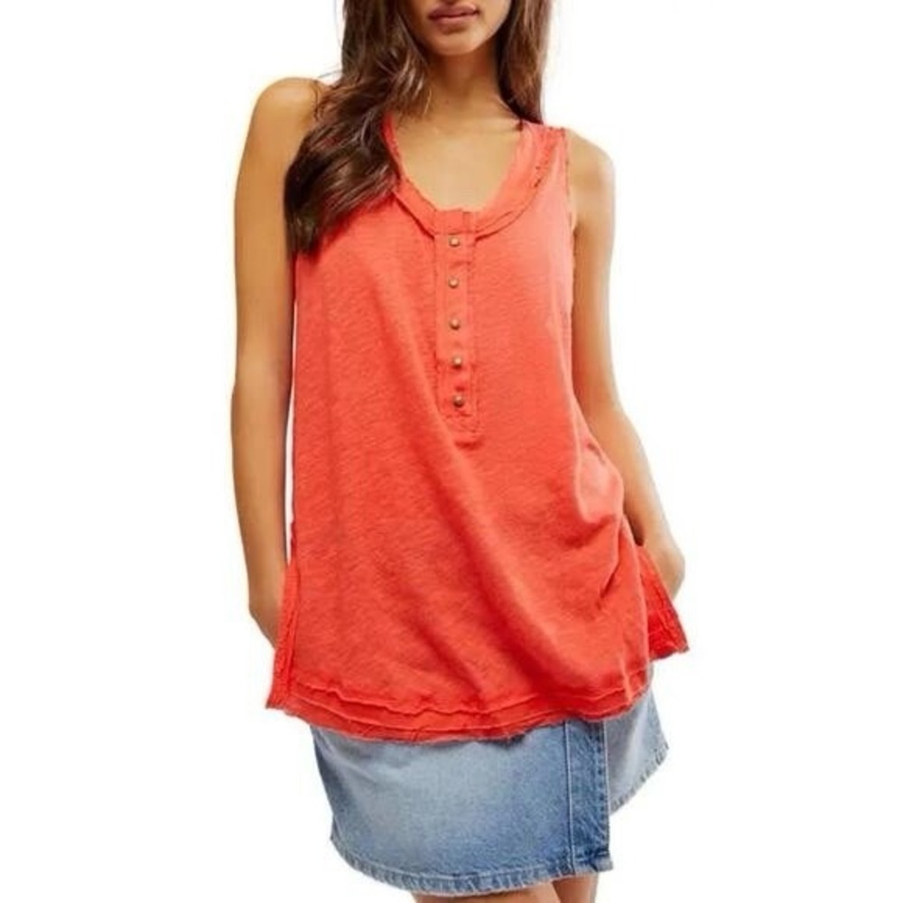 Free People We The Free Love Language Red Linen Tank Top‎ NWT